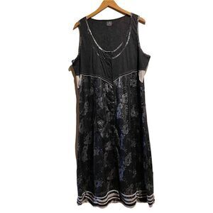 TARAVAO Boho Lagenlook Sleeveless Dress Black Silver 1X